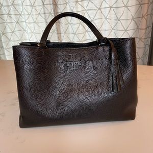 Tory Burch McGraw Triple Compartment Tote in Black Leather